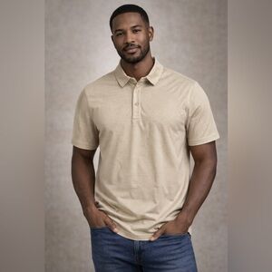 BYLT Men's Tan Short Sleeve Shirt size Medium 70% cotton 25%poly, 5% spandex